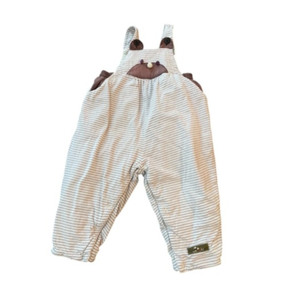 Babymini Catimini Bear Stripe Overalls‎ Jumpsuit Baby 18M Purple White Unisex